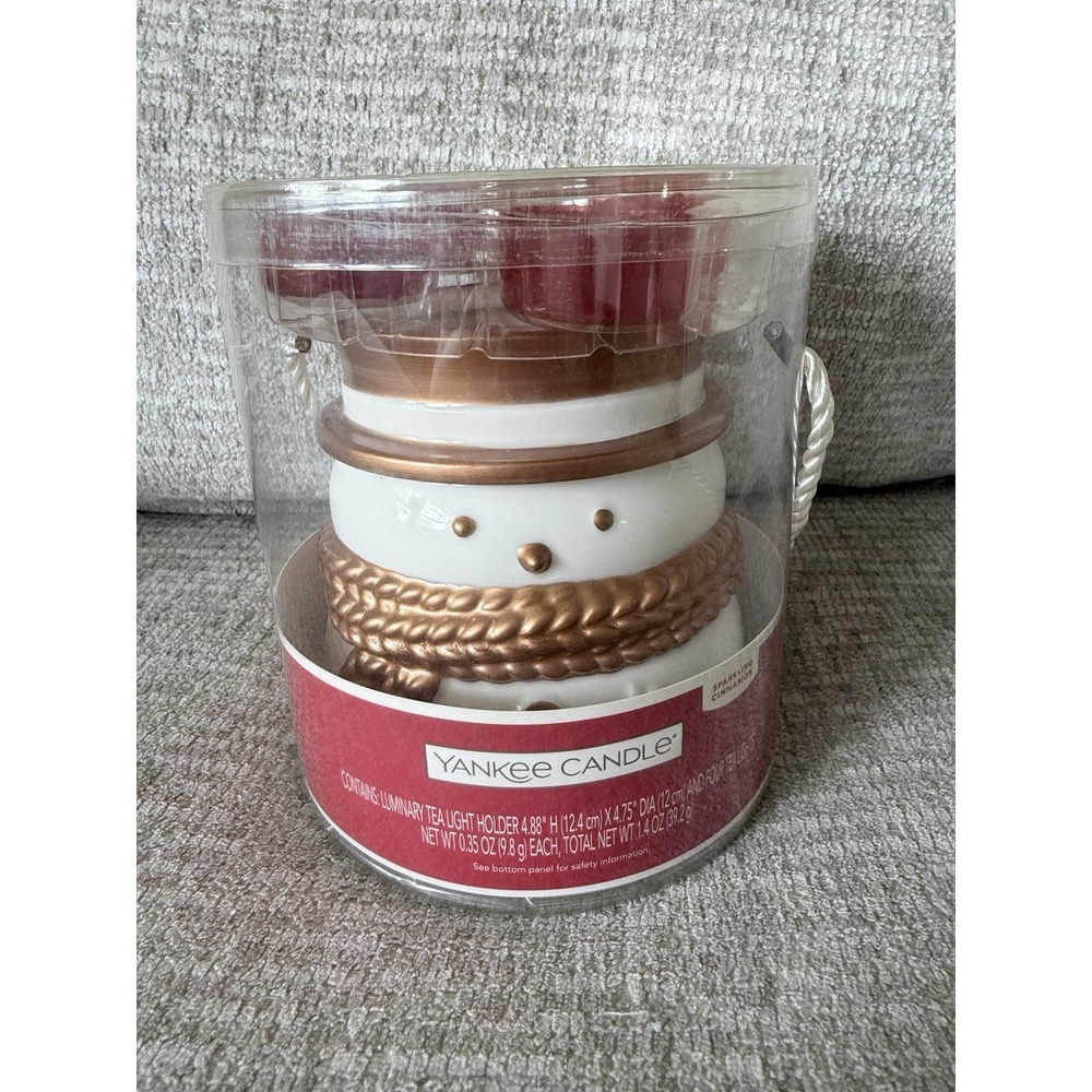Yankee Candle Ceramic Snowman Luminary Tealight Holder‎ & Sparkling Cinnamon Set